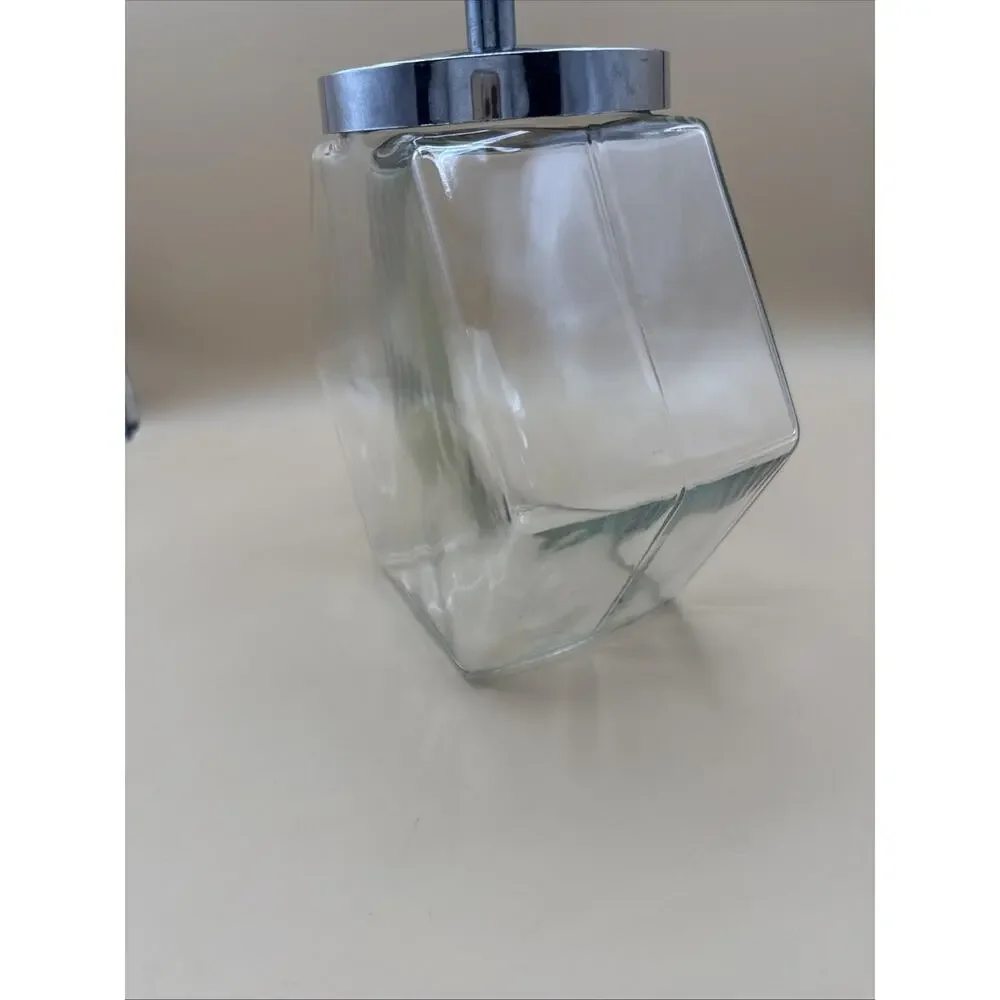 Vintage Clear Glass Café Diner Tilt Slant Angled Donut Cookie Jar w Plastic Lid